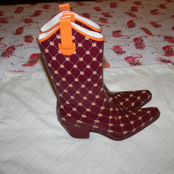 STADIUM STOMPERS BURGANDY & ORANGE COWGIRL BOOTS - Picture 2 of 10